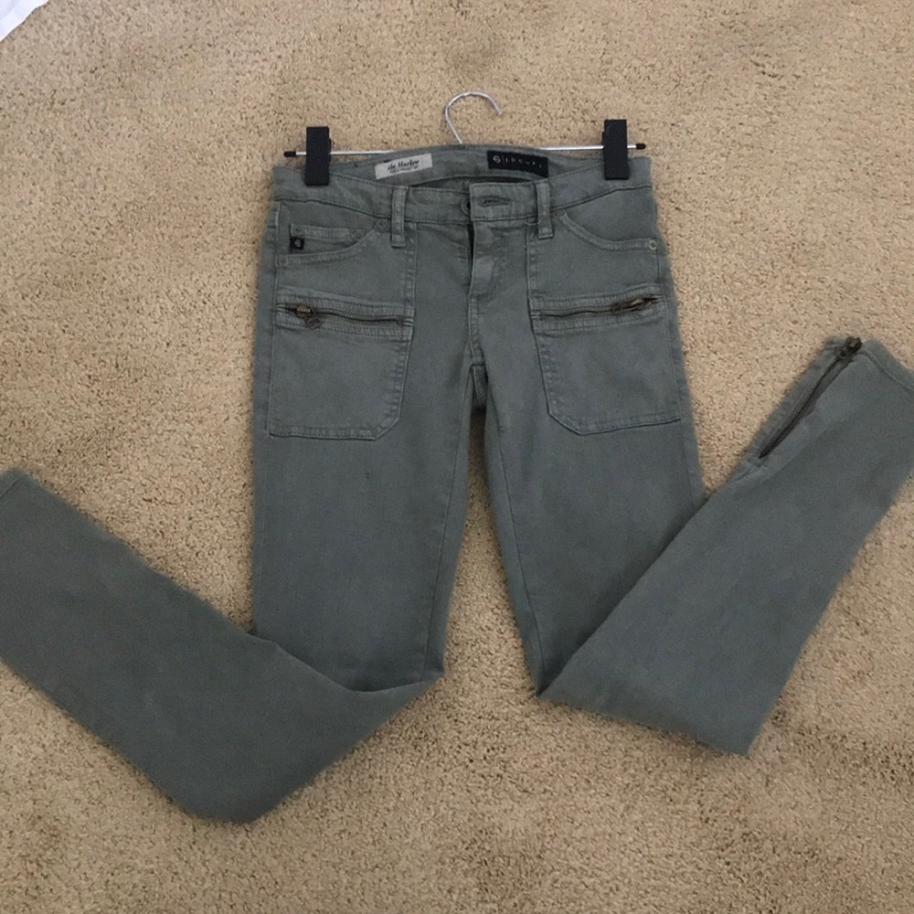 Army green AG Theory Harlow Patch Pocket ZIP Jeans